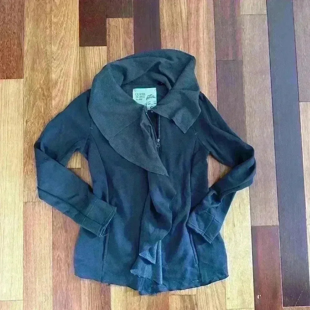 Guess | Grey zip up sweater  with ruffles size medium
